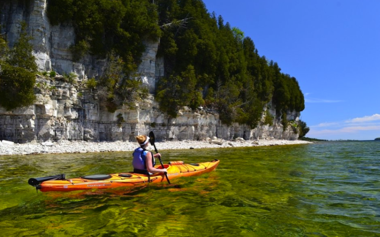Kayaking around Rock Island in Door County